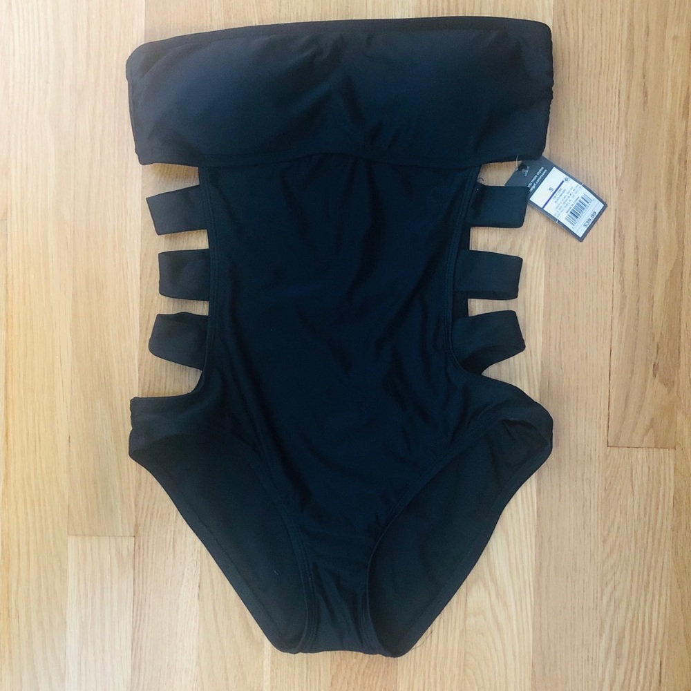 Black, one piece, bathing suit